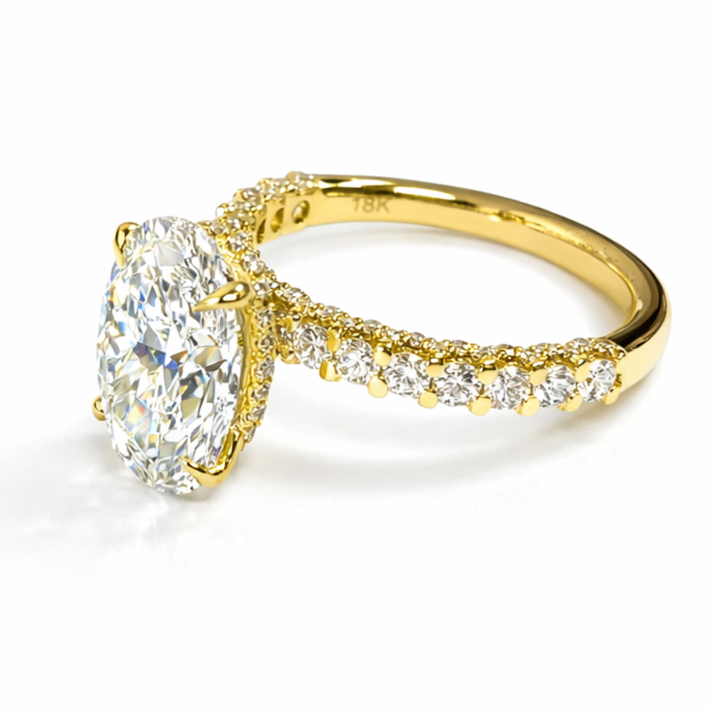 Finished oval diamond ring
