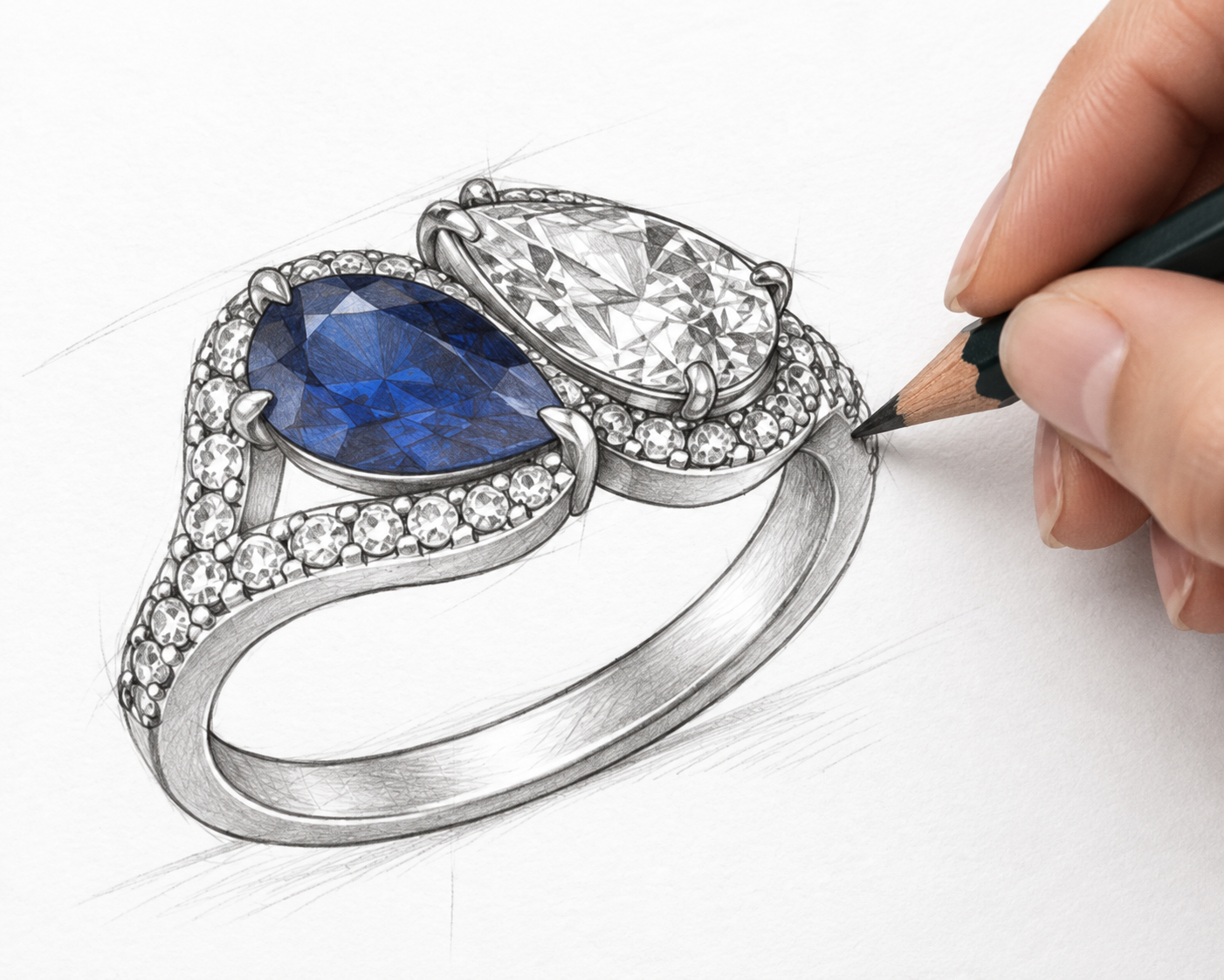 A hand-drawn jewellery design ready for review